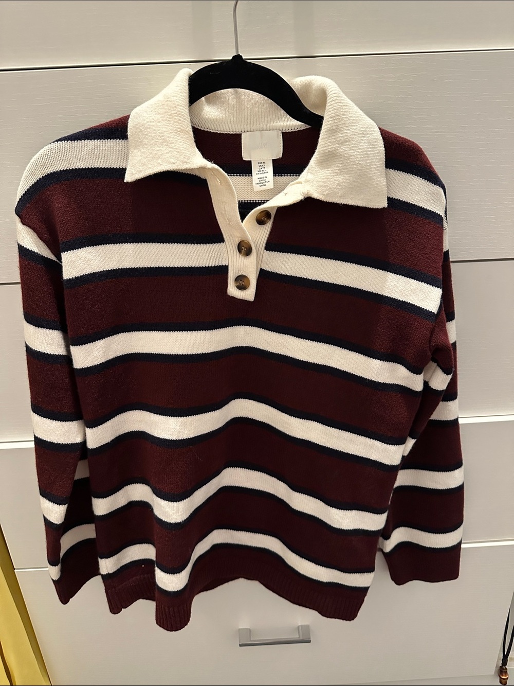 H&M Oversizwd  Burgundy, Cream & Navy Striped Crewneck Polo Sweater